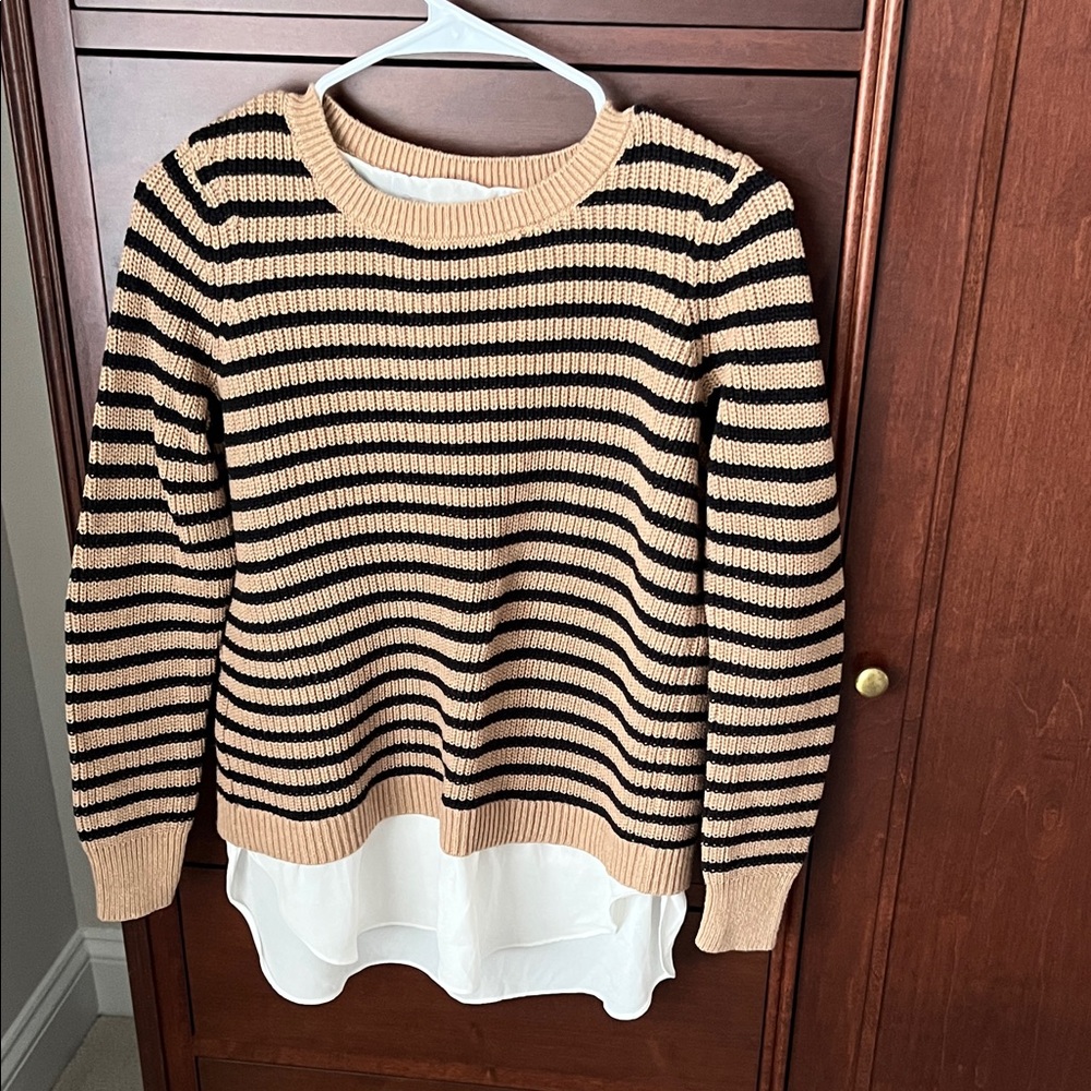 LOFT Black and Tan Striped Sweater